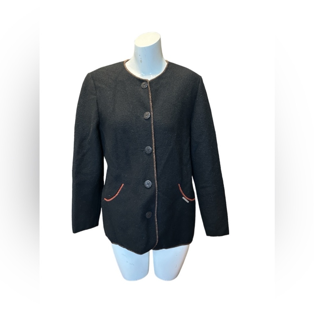 VTG Geiger Austria Boiled Wool Button Down Cardigan Sweater Jacket size 40 c24
